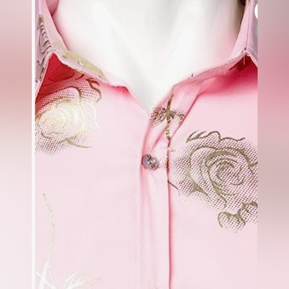 Mens Pink/Gold flowered Dressy Shirt - Picture 3 of 4